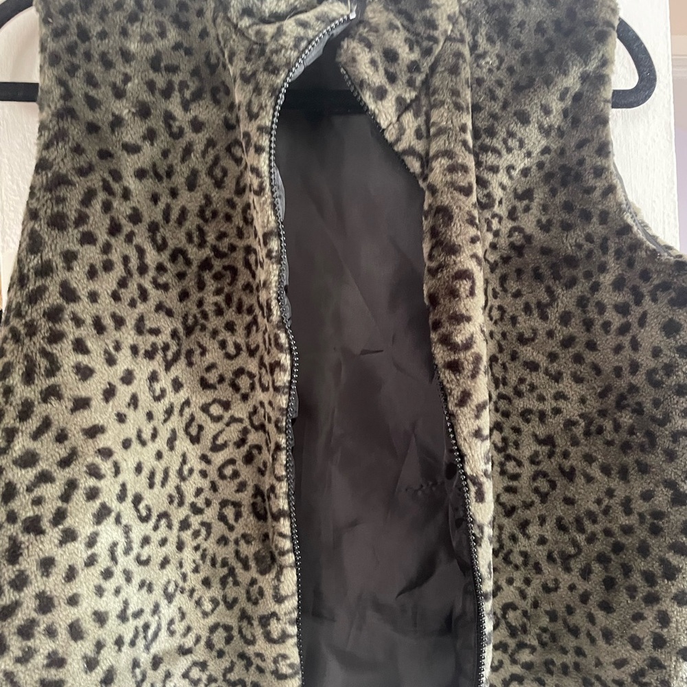 Brown and Black Faux Fur Leopard Print Vest